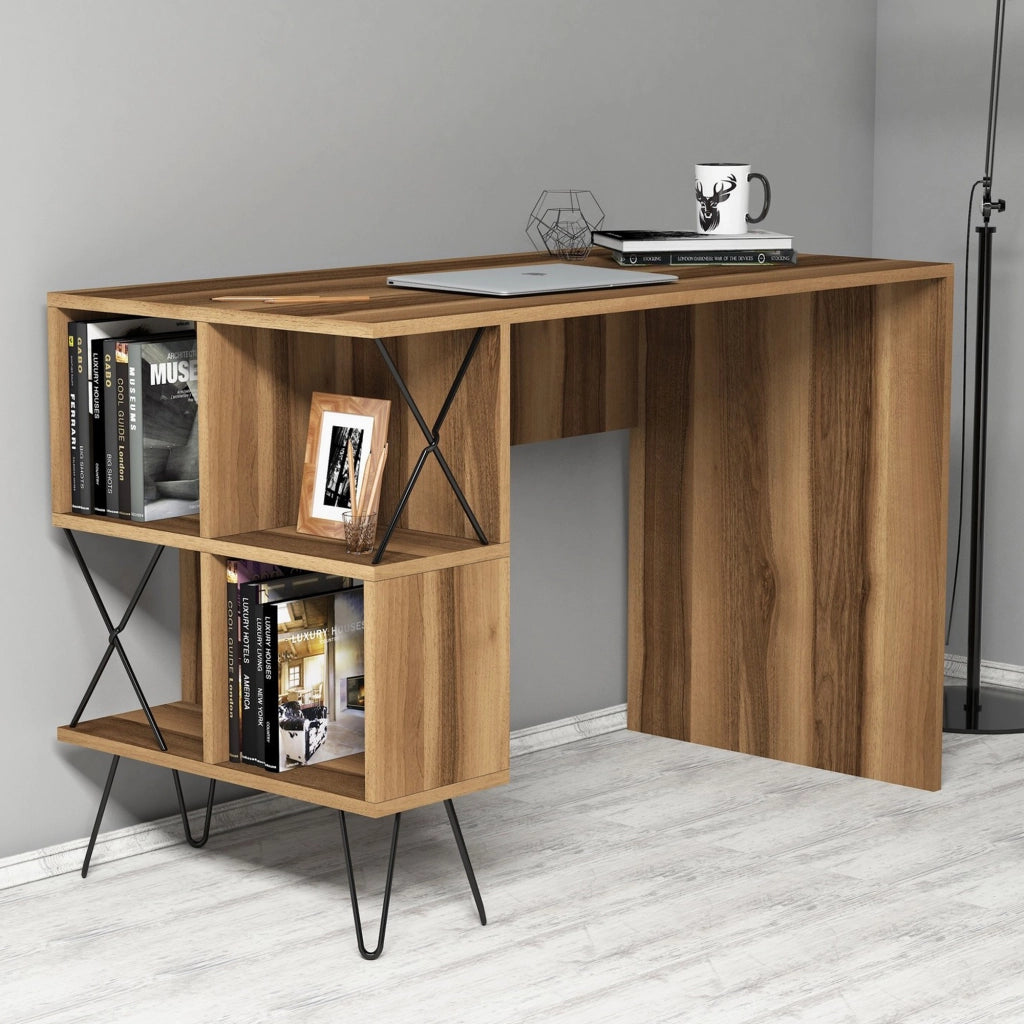 Vita, Scrivania 5 Ripiani, 120x60x79h cm Marrone Rovere Scuro