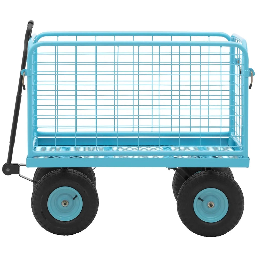 Carrello da giardino 400 kg con sponde laterali rimovibili gomma plastica acciaio verniciato a polvere blu 14_0008601