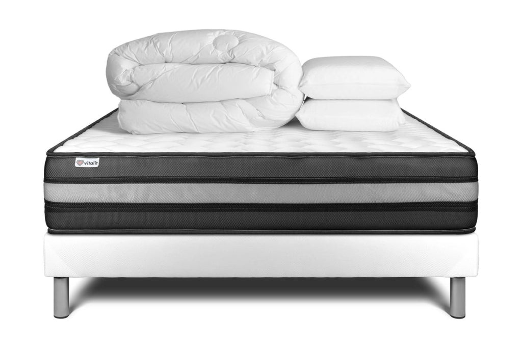 Pacchetto letto completo - Materasso 140x200cm + Box spring con doghe (kit) + 2 cuscini + Piumino - Vital Power Zen