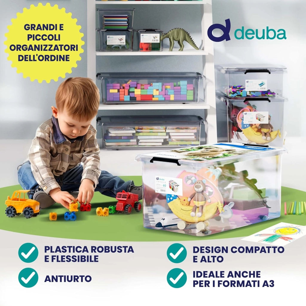 6X 60L Scatole in Plastica Trasparente Senza BPA Contenitori con Coperchio Impilabili Ruote Cassette Salvaspazio