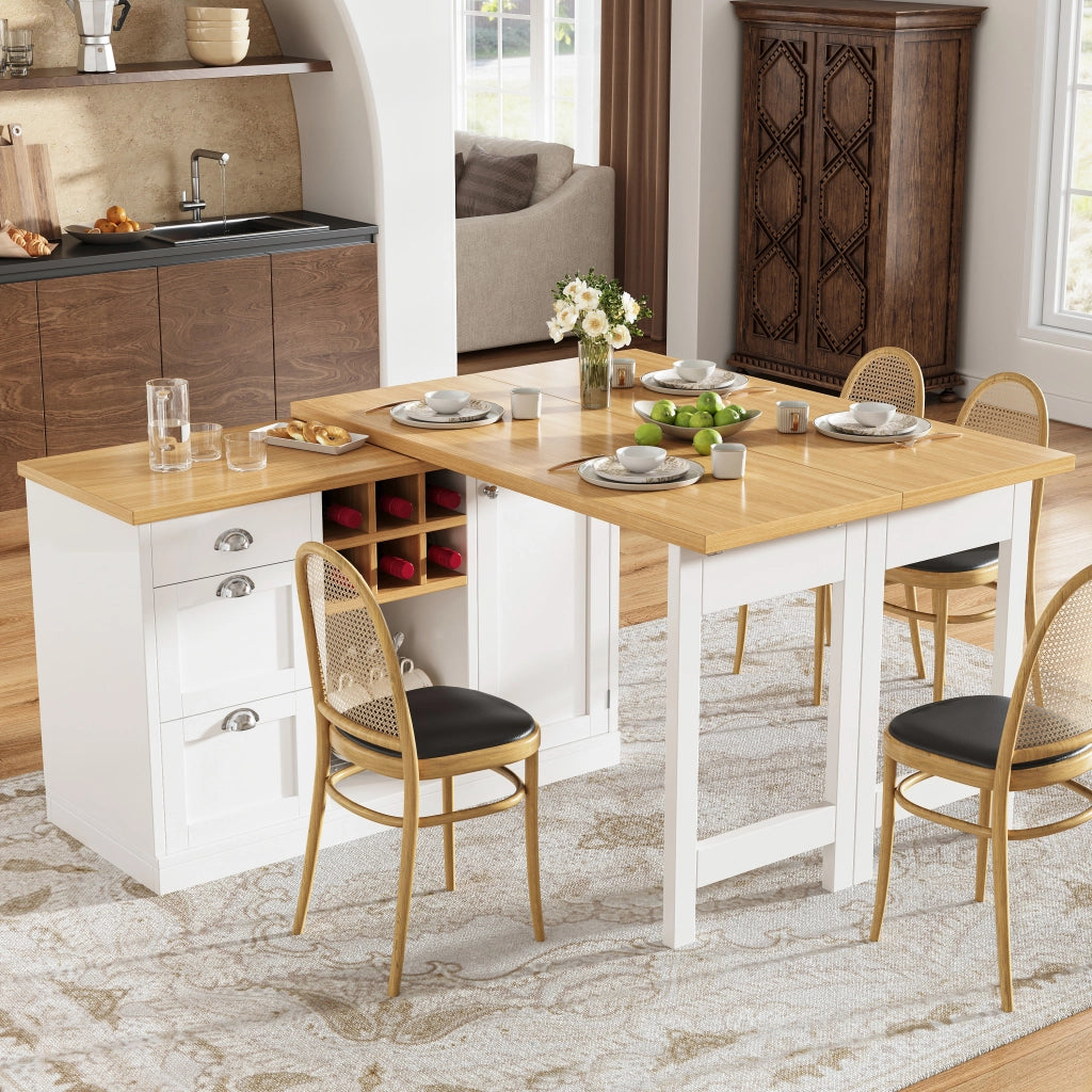 Tavolo bar estensibile con contenitore; 1 cassetto; portabottiglie; mobile cucina girevole 360°; per cucina; 120 × 40 × 74 cm