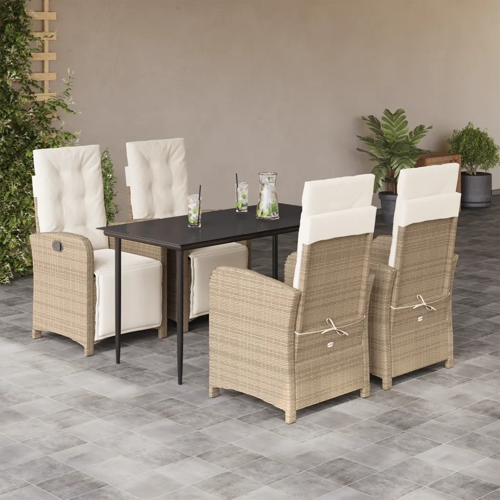 Set da Pranzo da Giardino 5 pz con Cuscini Beige in Polyrattancod mxl 92131