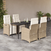 Set da Pranzo da Giardino 5 pz con Cuscini Beige in Polyrattancod mxl 92131