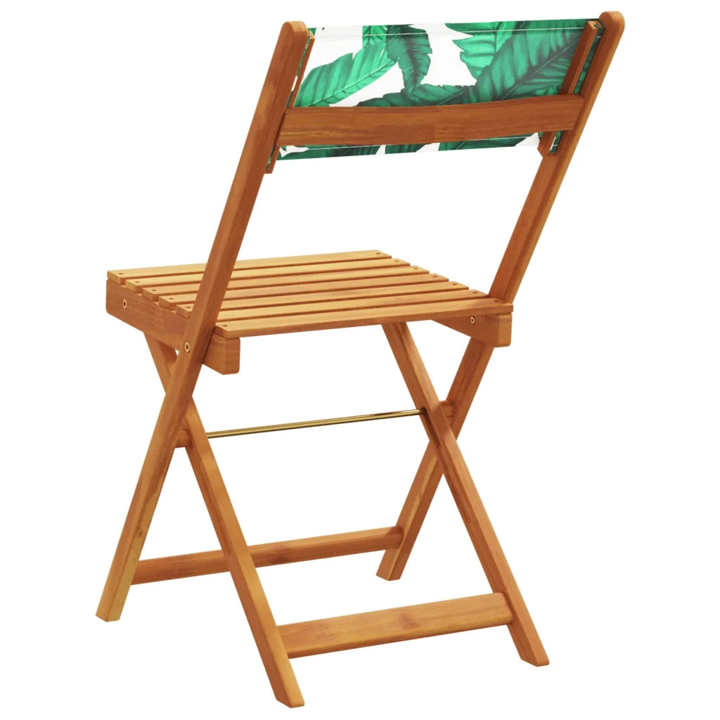 Sedie da Bistrò 2pz Motivo Foglia Legno Massello Acacia Tessuto 367685