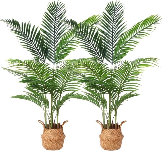 Pianta artificiale Areca con alghe marine, manico, 140 cm, piantine artificiali in grande vaso, decorazione, bagno, soggiorno, camera da letto, balcone (2 pezzi)