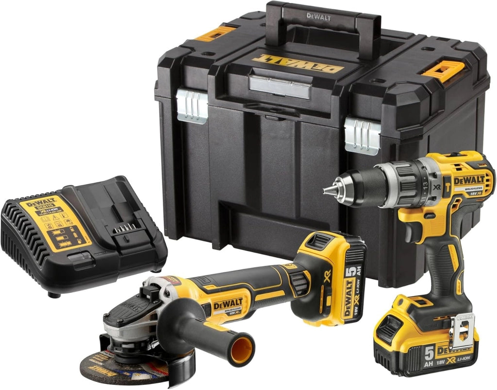 DEWALT KIT composto da DCD796 Trapano 2 vel+ DCG405 Smerigliatrice 125mm + 2 x XR 18V 5Ah, DCK2080P2T-QW