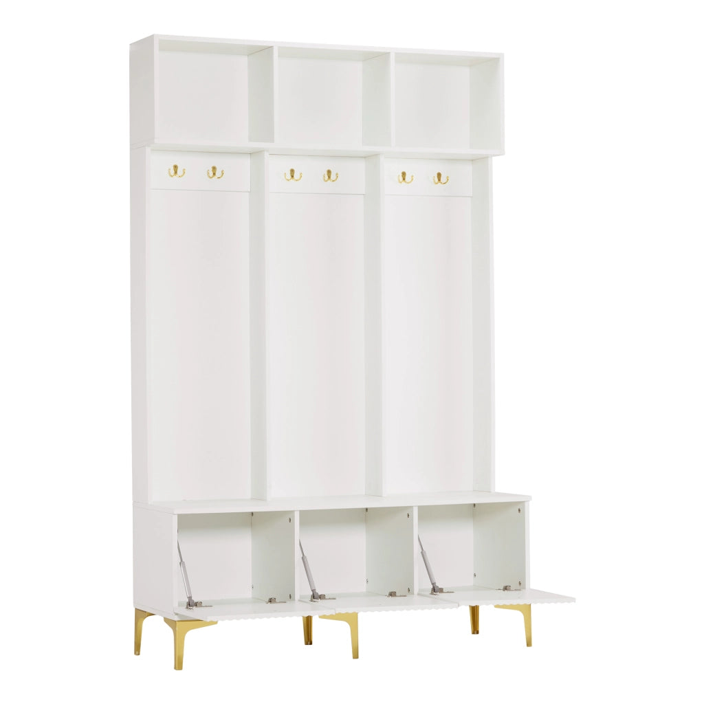 Mobile ingresso multifunzionale con panca, armadio guardaroba e scarpiera, bianco, 120 x 23,5 x 191,5 cm