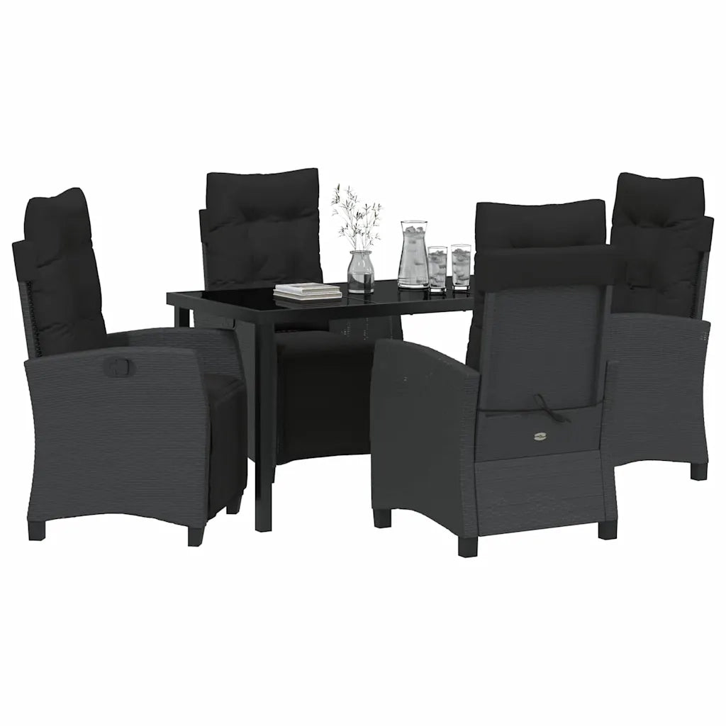 Set da Pranzo per Giardino con cuscino 5 pcs Nero polyrattan 3380423