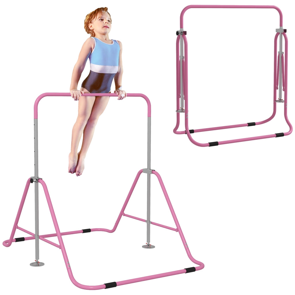 Sbarra Ginnastica Pieghevole per Bambini ¨C zephmum ¨C Rosa, Altezza Regolabile 88-128 cm