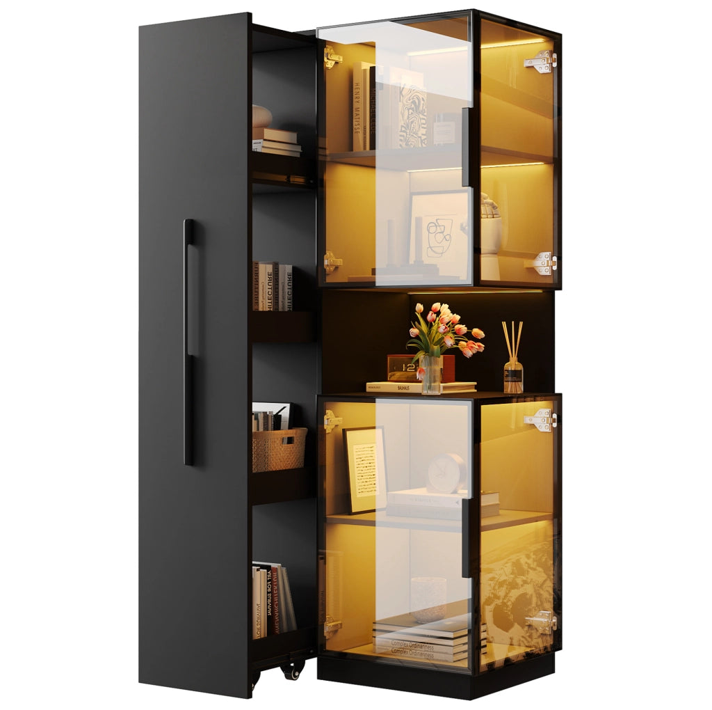 Vetrina in vetro 70x38x160 cm con LED multicolore; MDF e vetro; nera