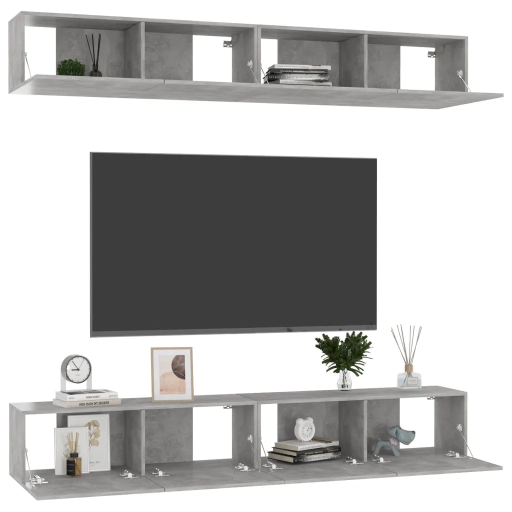 Mobili TV 4 pz Grigio Cemento 100x30x30 cm in Legno Multistrato 3079061