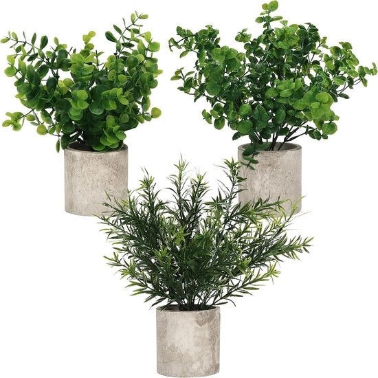 Decorazioni - Piccole Piante Finto in Plastica di Eucalipto Verde in Vasi - Piante Finte per Interno per Ufficio Casa Cucina Giardino Tavolo e Bagno Docce Ornamento