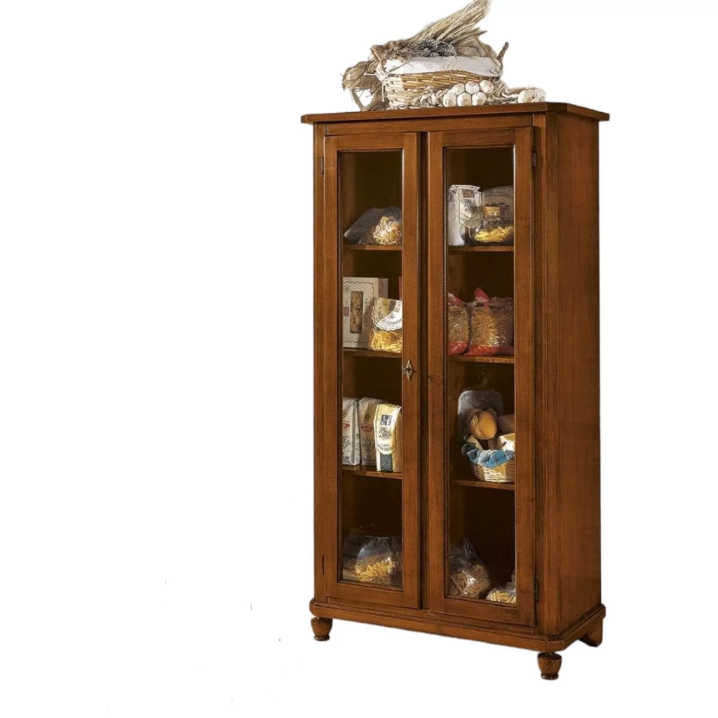 Dispensa 2 porte 3 ripiani in legno massello arte povera tinta noce l.88 x p.44 h.165 - Mobili 2G