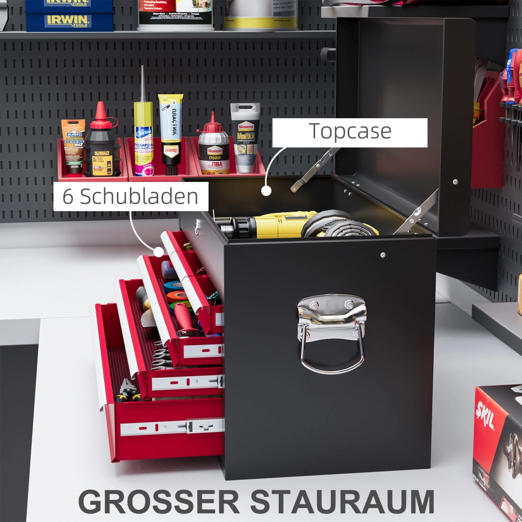 CASSETTIERA PORTA ATTREZZI 60x26x34 cm in acciaio rosso con serratura