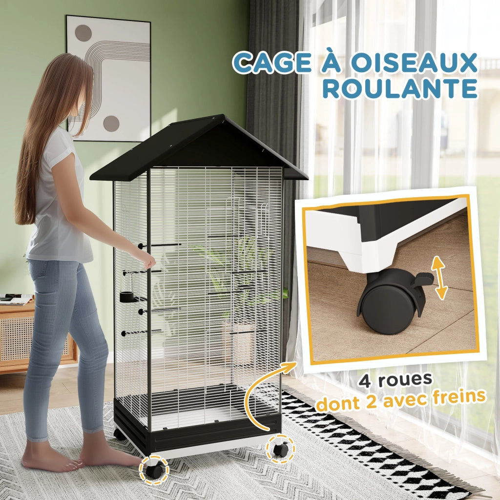 Voliera per uccelli interni con ruote ¨C zephmum ¨C nero 79x65x155 cm