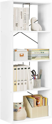 Scaffale da Soggiorno a 4 Ripiani, Libreria in Legno Salvaspazio Portaoggetti, Mobile Multiuso Moderno Bianco, per Studio, Camera da Letto, Cucina, Ufficio, 60x30x149cm