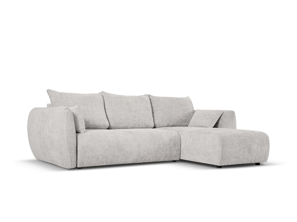 Cosmopolitan Design - Divano convertibile angolare destro con contenitore "Matera" 4 posti in ciniglia grigio chiaro 