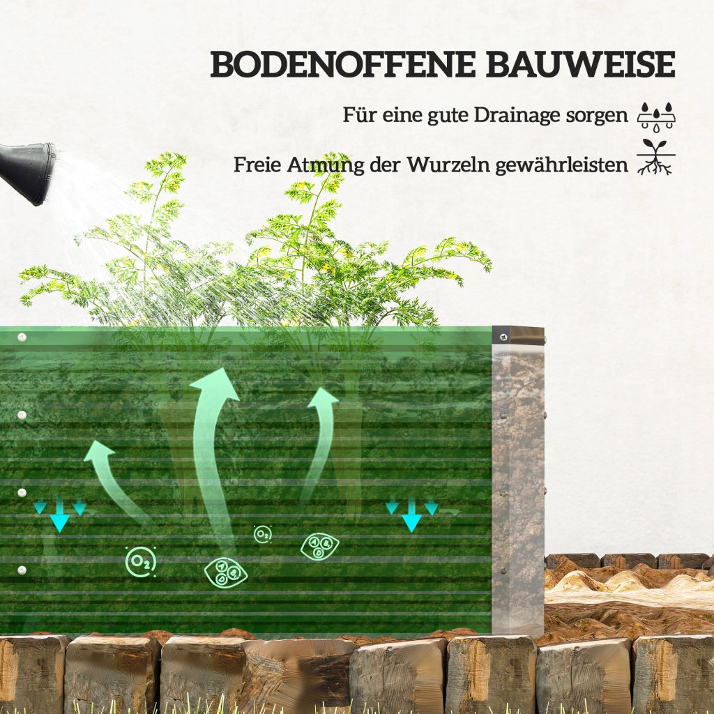 Vaso da giardino rialzato in acciaio con 3 aree di semina ¨C zephmum ¨C 183x47x40cm verde