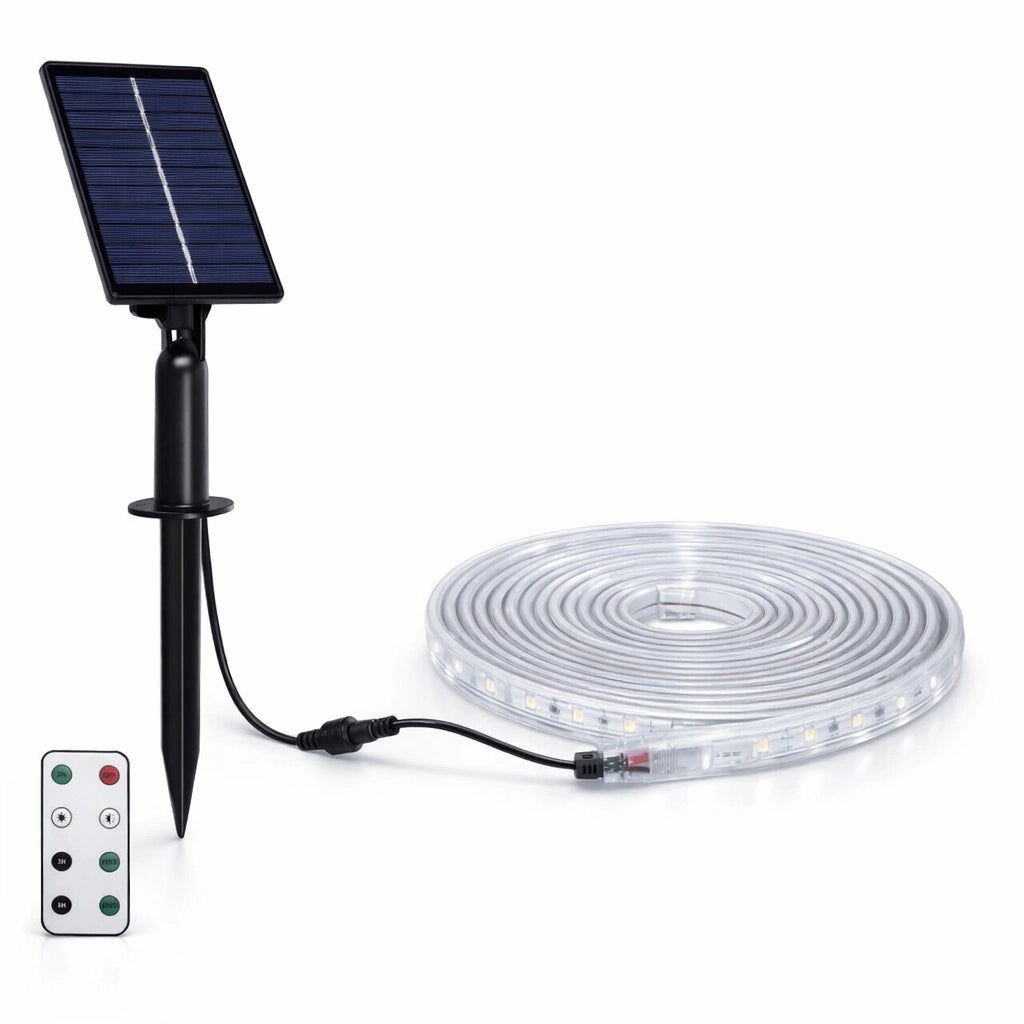 STRISCIA LED SOLARE 5 METRI TELECOMANDO BIANCO CALDO 3000K PER ESTERNO ET-31609