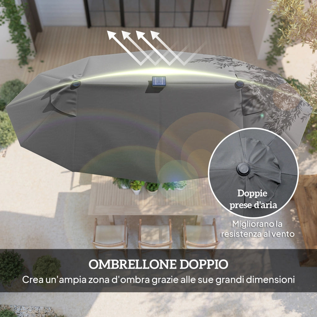 Ombrellone doppio con base a croce e luci solari ¨C zephmum ¨C Grigio 295x150x219cm