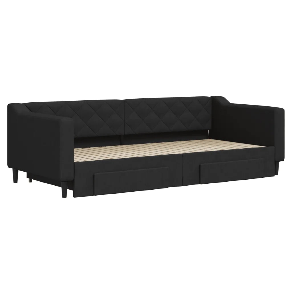Divano Letto Estraibile con Cassetti-Sofa Letto-Daybed Nero 90x200 cm in Tessuto 636668