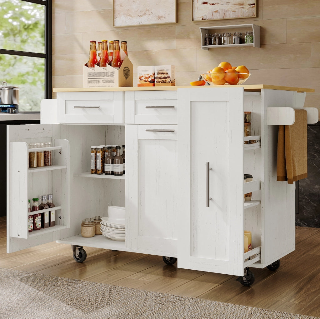Isola da cucina 110x46x90;5 cm; piano ribaltabile; MDF e metallo bianco