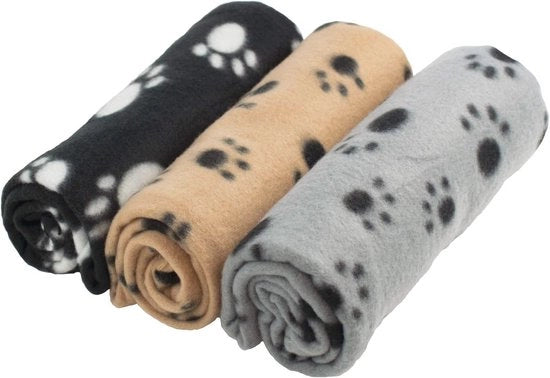 Set di coperte in fleece morbido per animali domestici - Grande - Beige, Grigio e Nero - 70 x 100 cm