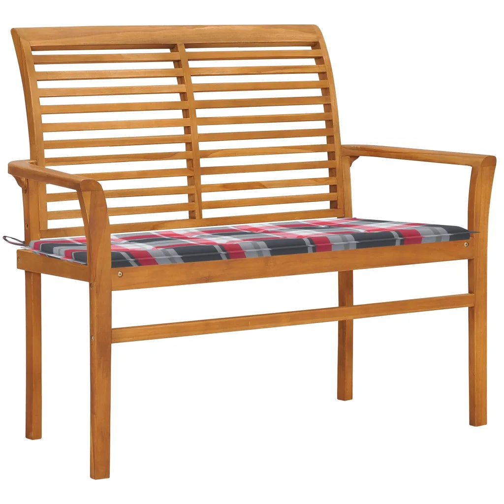 Panca da Giardino con Cuscino Rosso a Quadri 112 cm Legno Teak cod mxl 43920
