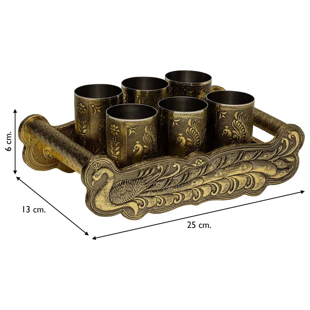 Vassoio in metallo goffrato oro 25x13x6h