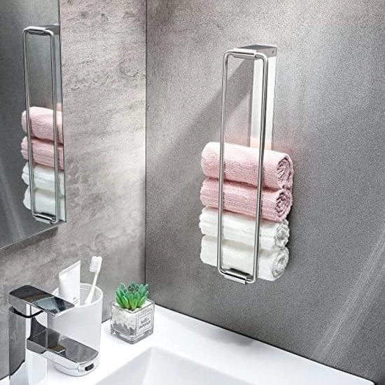 Sostegno per asciugamani per ospiti, asciugamani, bagno, adesivo, attacco al muro, 40 cm, acciaio inossidabile, argento
