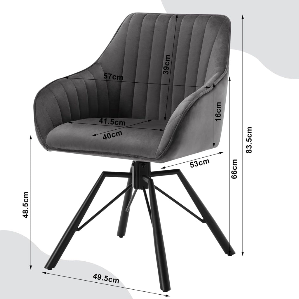 Sedie Sala da Pranzo 6 Pezzi, Sedie Cucina, Sedia Ufficio, Sedie da Pranzo Girevole Moderne con Gambe in Metallo, Seduta in Velluto, per Camera da Letto, Grigio Scuro, EZS12dgr-6
