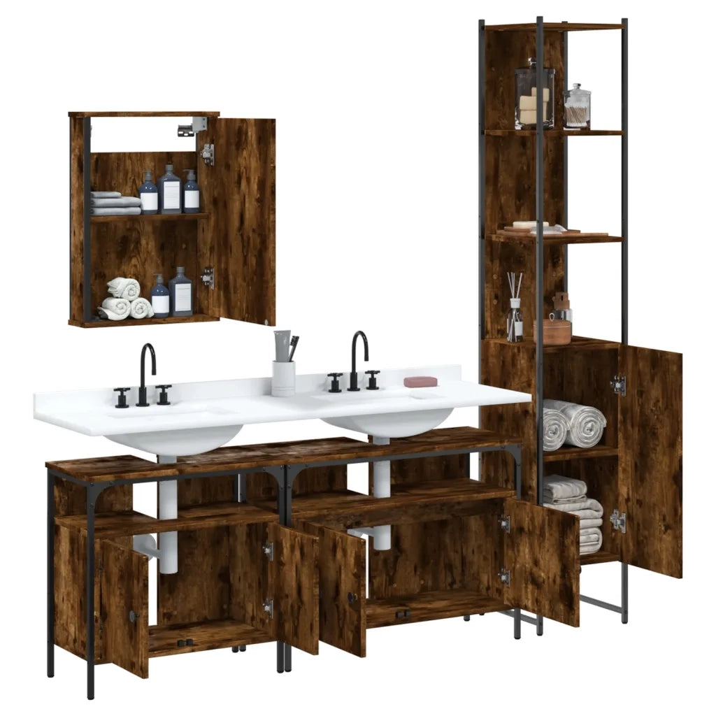 Set Mobili da Bagno 4 pz Rovere Fumo in Legno Multistrato 3214807