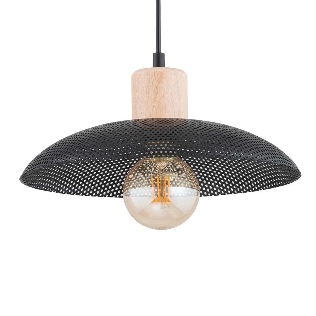 Lampada a sospensione KOBE in acciaio nero e legno naturale