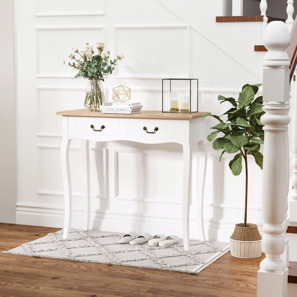 Tavolino con 2 cassetti design retr¨° ¨C zephmum ¨C bianco 87x34x78,5 cm