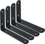 Set di 4 pezzi 200x140mm Placche di sostegno in metallo nero flottanti, angolo di sostegno pesante per fissaggio alla parete