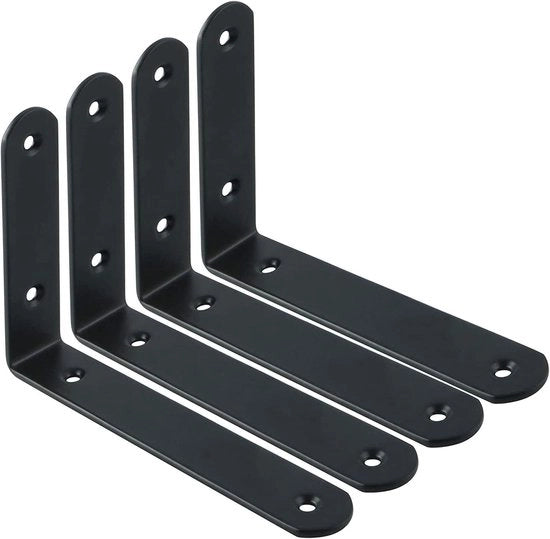 Set di 4 pezzi 200x140mm Placche di sostegno in metallo nero flottanti, angolo di sostegno pesante per fissaggio alla parete
