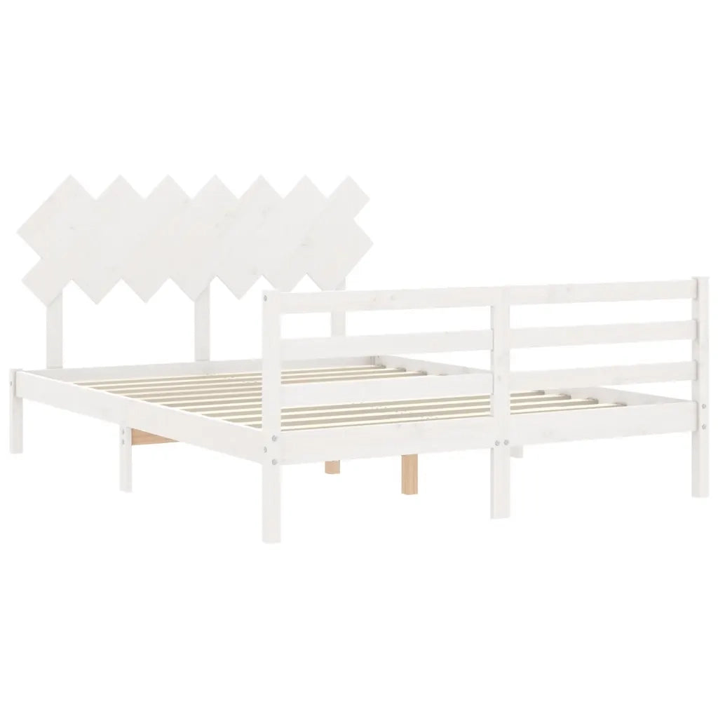 Giroletto con Testiera-Struttura Letto con testiera Bianco 140x190 cm in Legno Massello 587383