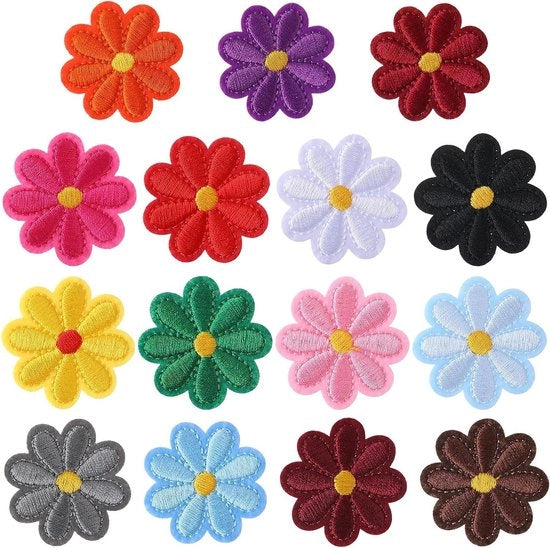 Stampe di fiori - 15 pezzi per adulti e bambini - patches di fiori - margherite - tessuto - patches ricamate - abbigliamento - jeans - cappelli