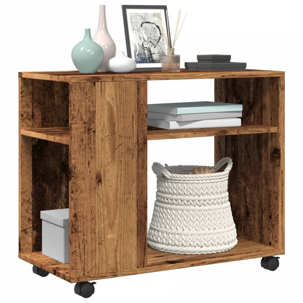 Tavolino con Ruote Legno Antico 70x35x60cm in Truciolato 853153