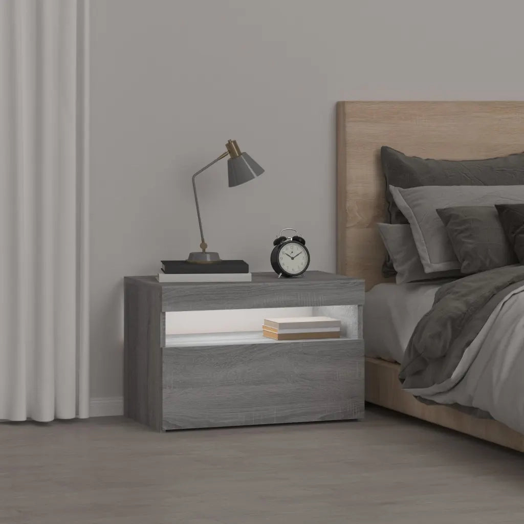 Comodino con Luci LED Grigio Sonoma 60x35x40 cm 3152828