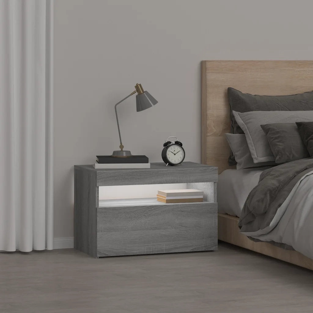 Comodino con Luci LED Grigio Sonoma 60x35x40 cm 3152828
