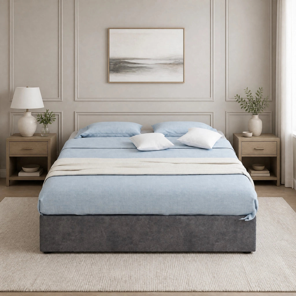 Letto imbottito 140 x 200 cm con contenitore a sollevamento pneumatico; grigio