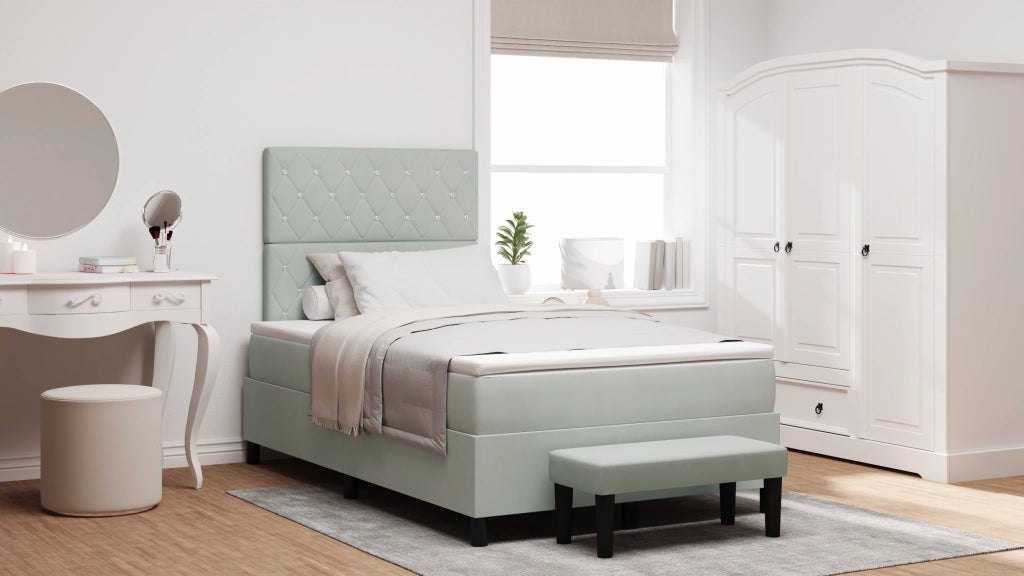 Letto con Box Spring e Materasso & Panca Grigio Chiaro 120x190 cm Velluto