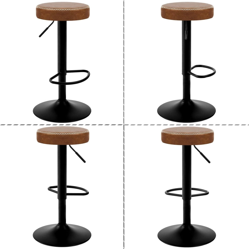 Set da 4 Sgabelli Alti da Bar, Sgabelli da Colazione Regolabile in Altezza, Sedie Imbottite Girevoli, in PU Vintage, Marrone