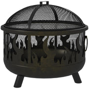 Braciere/focolare, completo di parascintille e 1 attizzatoio, ?61,5 cm x 52 cm, nero