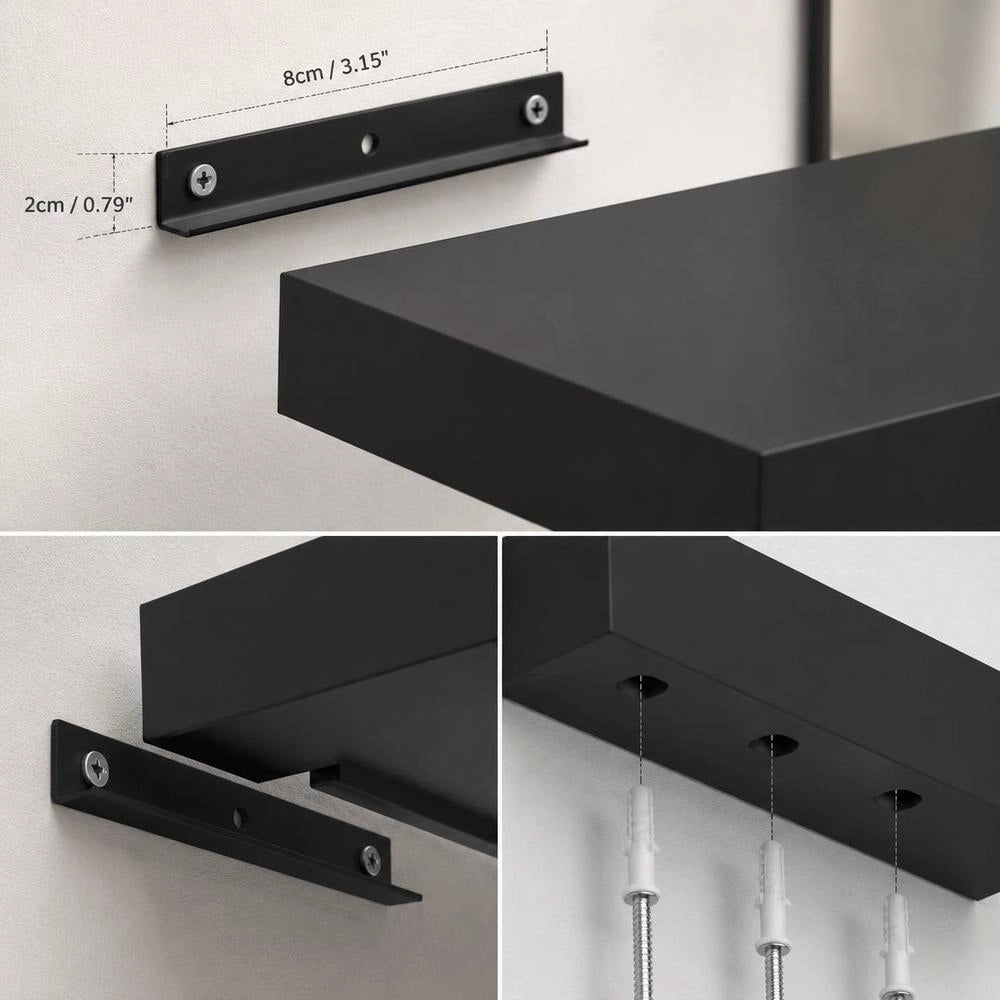 Floating Wall Shelves, 4 Pieces, Black, 23x23.5x3.8cm, MDF