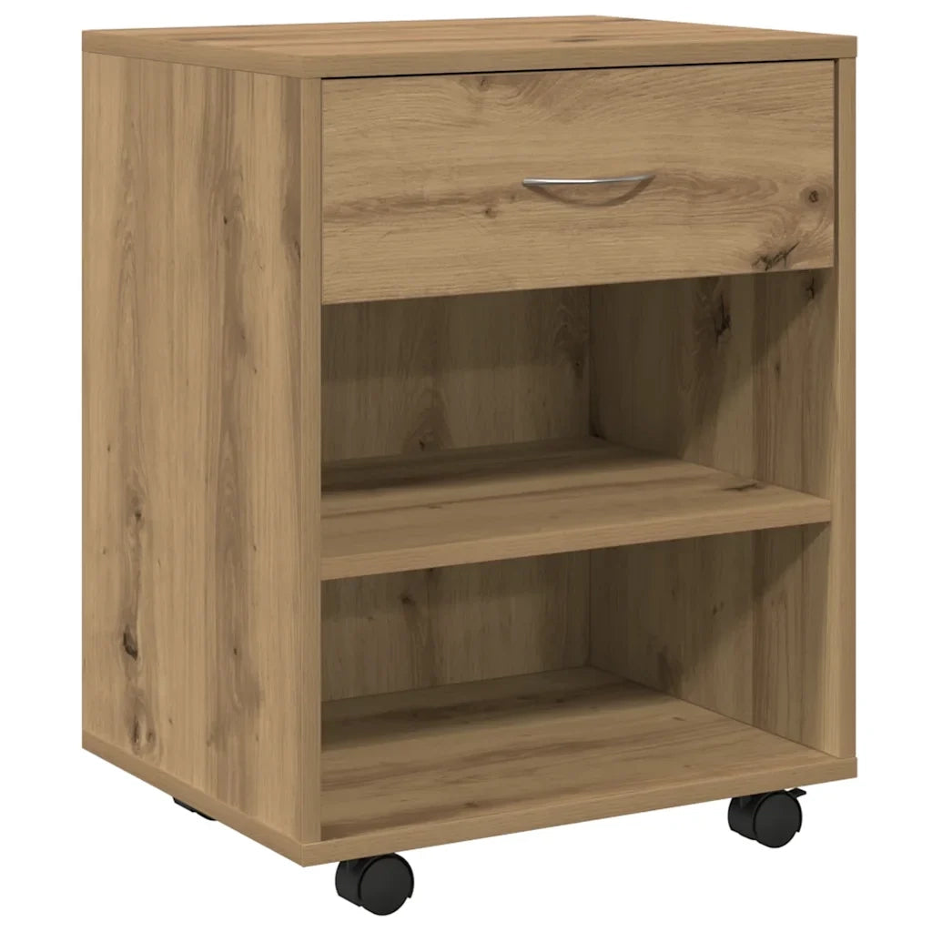 Carrello multifunzione con vani portaoggetti 46 x 36 x 59 cm realizzato in legno composito con finitura effetto legno anticato 02_0050906