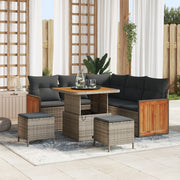 Set Divano da Giardino 8 Pezzi con Cuscini Grigio Polyrattan Acacia