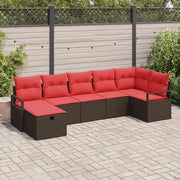 Set di divani con cuscino 7 pcs Marrone e Rosso polyrattan