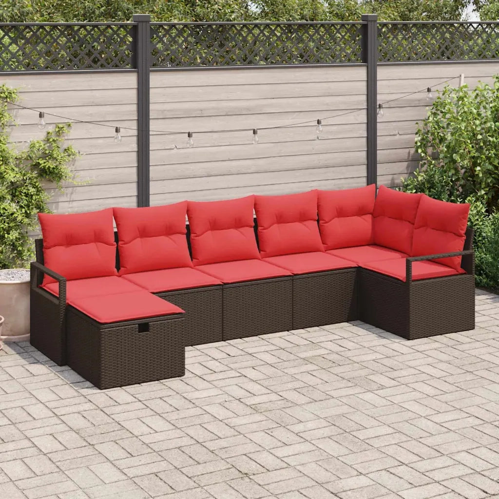 Set di divani con cuscino 7 pcs Marrone e Rosso polyrattan